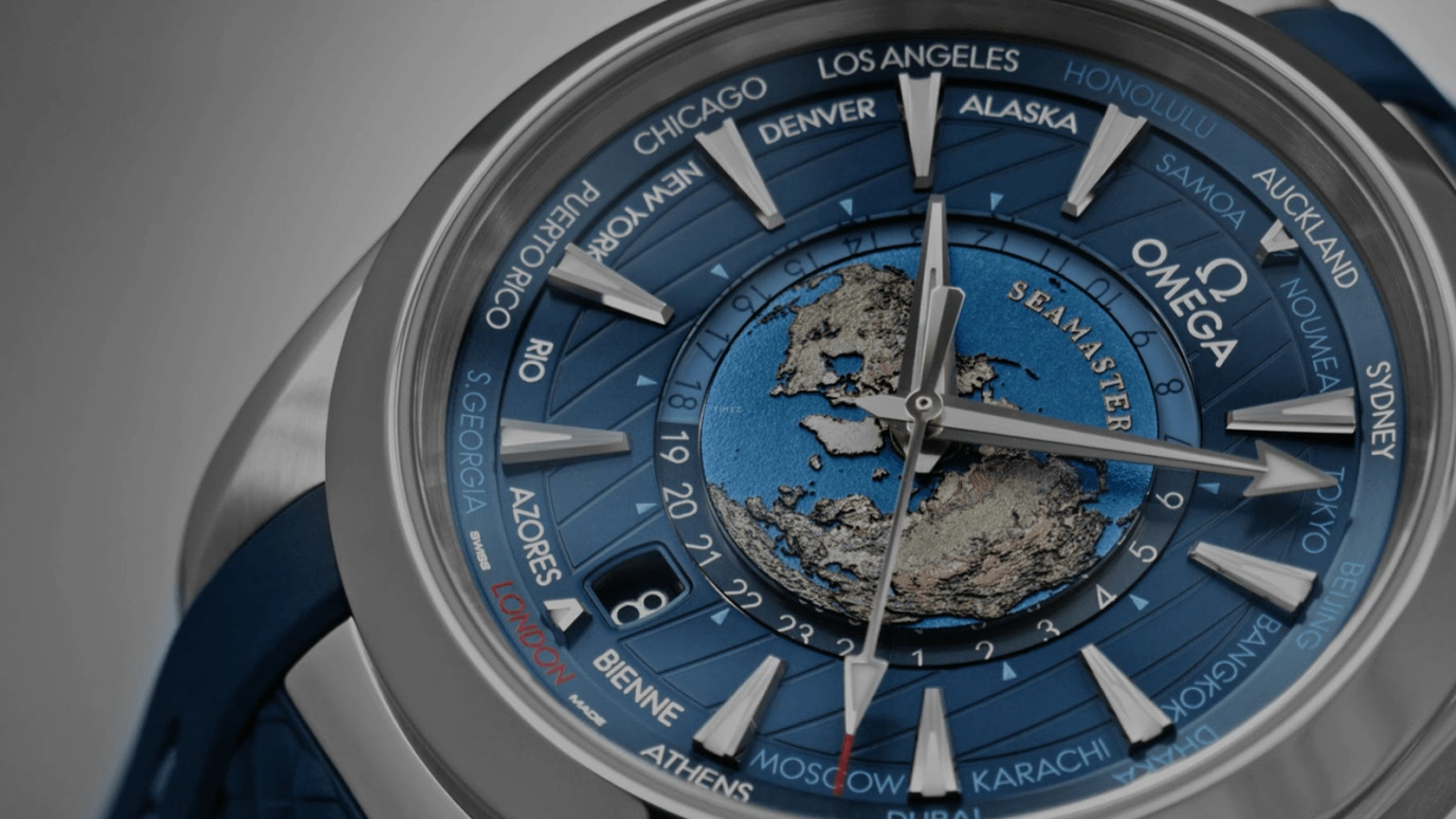 Omega,Aqua Terra 43mm,43mm,Stainless Steel,Blue,Automatic,Date,World Time,Co-Axial Escapement,220,220.12.43.22.03.001