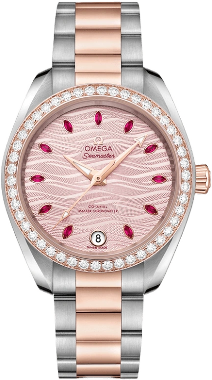 Omega,Aqua Terra 34mm,34mm,Sedna Gold,Stainless Steel,Pink,Automatic,Date,Co-Axial Escapement,220,220.25.34.20.60.001