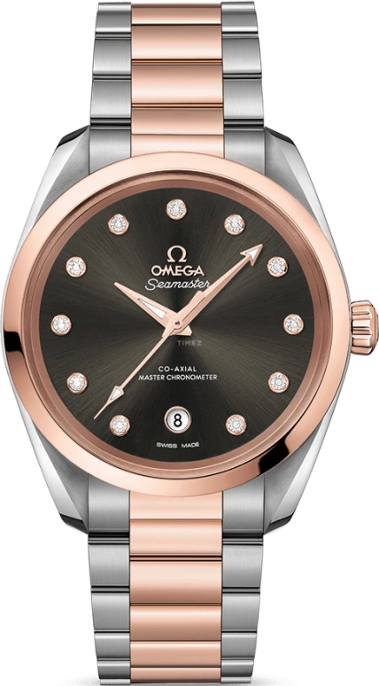 Omega,Aqua Terra 38mm,38mm,Sedna Gold,Stainless Steel,Grey,Automatic,Date,Co-Axial Escapement,220,220.20.38.20.56.001