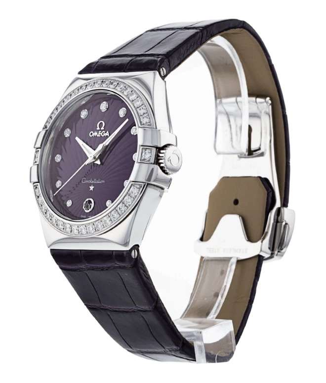 Omega,Constellation 35mm,35mm,Stainless Steel,Purple,Quartz,Day,30000hours,123,123.18.35.60.60.001