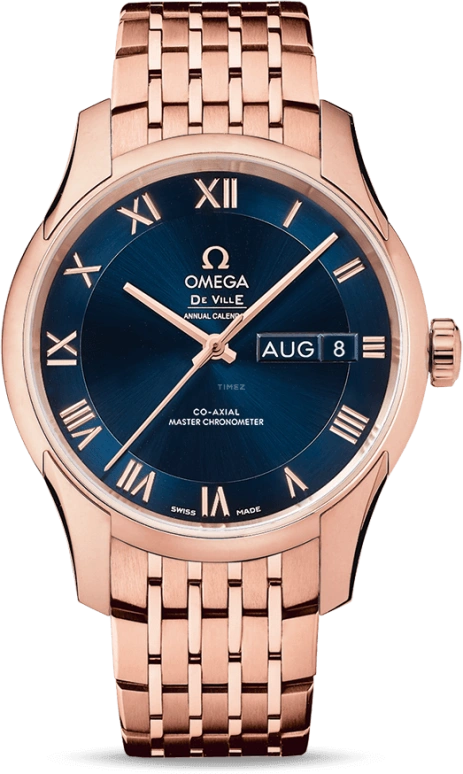 Omega,De Ville 41mm,41mm,Sedna Gold,Blue,Automatic,Annual Calendar,Month,Date,Co-Axial Escapement,60hours,In-house Caliber,433,433.50.41.22.03.001