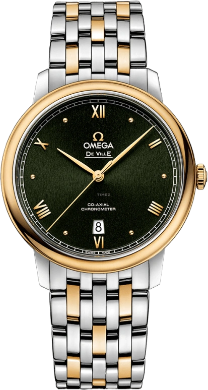 Omega,De Ville 39.50mm,39.50mm,Yellow Gold,Stainless Steel,Green,Automatic,Date,Co-Axial Escapement,424,424.20.40.20.10.001