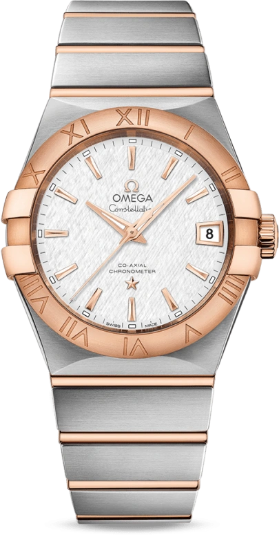 Omega,Constellation 38mm,38mm,Red Gold,Stainless Steel,Silver,Automatic,Date,Co-Axial Escapement,123,123.20.38.21.02.007