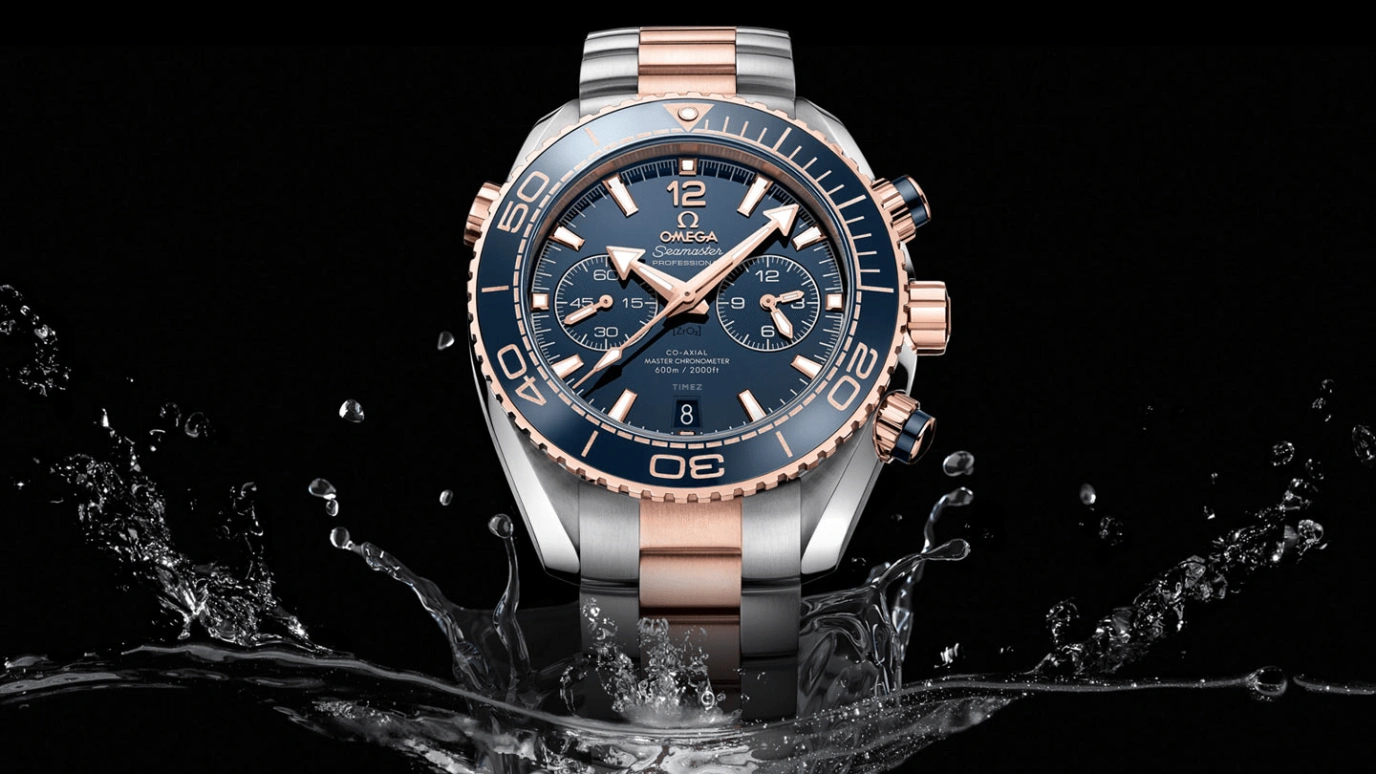 Omega,Seamaster Planet Ocean 45.50mm,45.50mm,Sedna Gold,Stainless Steel,Blue,Automatic,Chronograph,Date,Co-Axial Escapement,Column Wheel,60hours,In-house Caliber,215,215.20.46.51.03.001