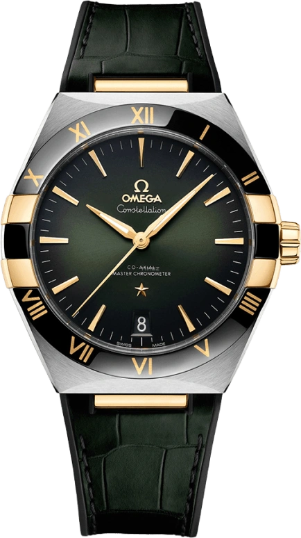 Omega,Constellation 41mm,41mm,Ceramic,Yellow Gold,Stainless Steel,Green,Automatic,Date,Co-Axial Escapement,131,131.23.41.21.10.001