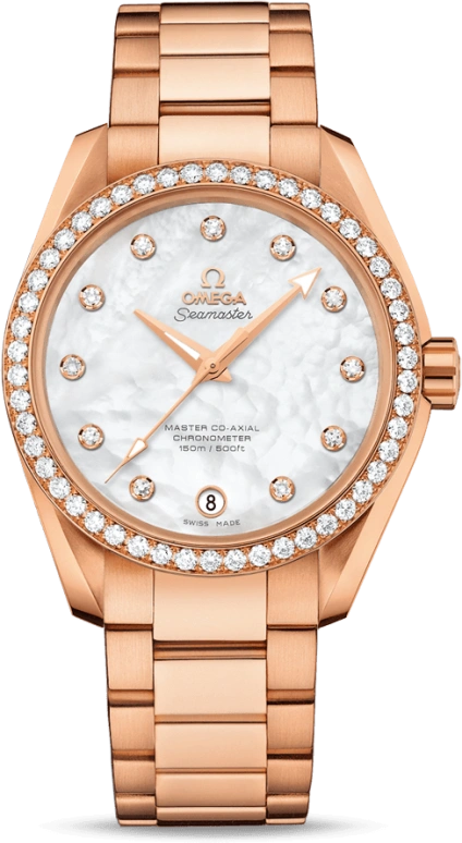 Omega,Aqua Terra 38.50mm,38.50mm,Red Gold,White,Automatic,Date,Co-Axial Escapement,231,231.55.39.21.55.001