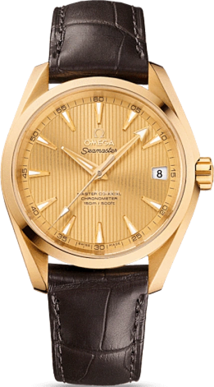 Omega,Aqua Terra 38.50mm,38.50mm,Yellow Gold,Champagne,Automatic,Date,Co-Axial Escapement,231,231.53.39.21.08.001