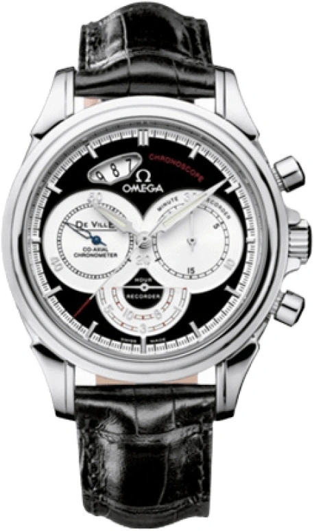 Omega,De Ville 41mm,41mm,Stainless Steel,Black,Automatic,Chronograph,Date,Co-Axial Escapement,Column Wheel,52hours,In-house Caliber,4850,4850.50.31