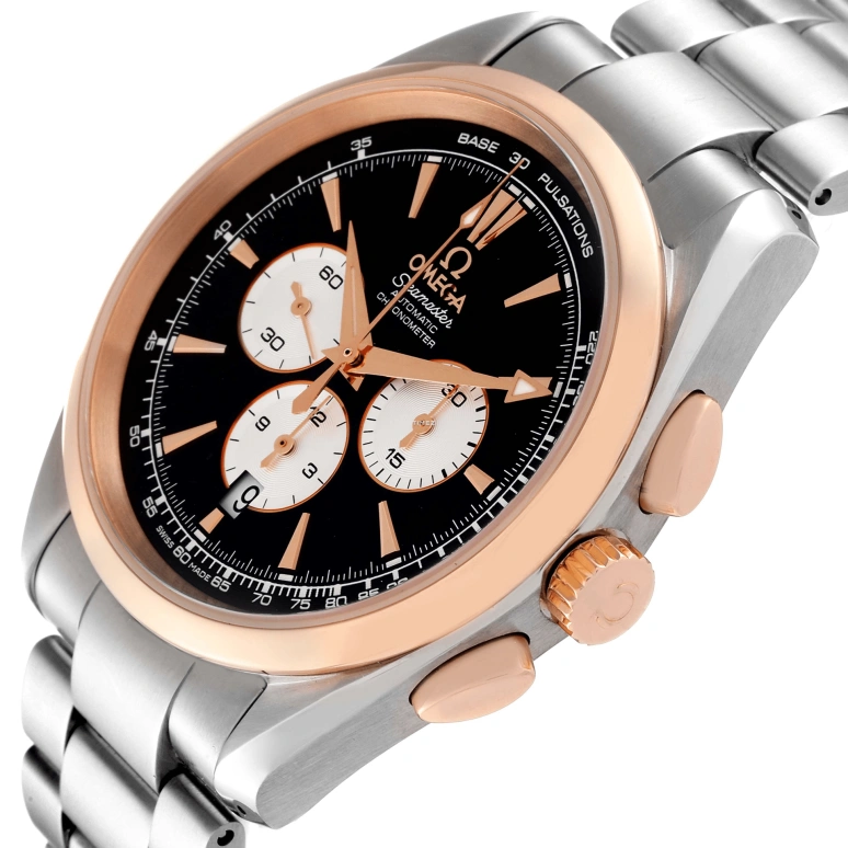Omega,Aqua Terra 42.20mm,42.20mm,Red Gold,Stainless Steel,Black,Automatic,Chronograph,Day,221,221.20.42.40.01.002