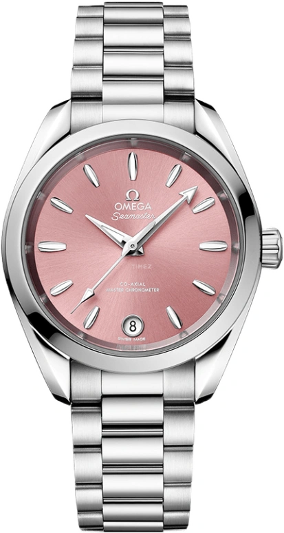 Omega,Aqua Terra 34mm,34mm,Stainless Steel,Pink,Automatic,Date,Co-Axial Escapement,Matt Bomer,220,220.10.34.20.10.003