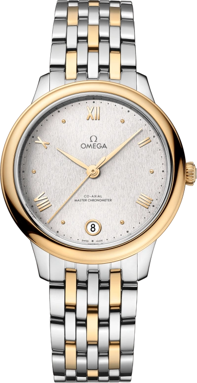 Omega,De Ville 34mm,34mm,Stainless Steel,Yellow,Silver,Automatic,55hours,In-house Caliber,434,434.20.34.20.02.002