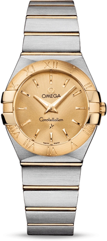 Omega,Constellation 27mm,27mm,Yellow Gold,Stainless Steel,Champagne,Quartz,30000hours,In-house Caliber,123,123.20.27.60.08.001
