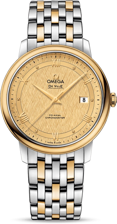 Omega,De Ville 39.50mm,39.50mm,Yellow Gold,Stainless Steel,Champagne,Automatic,Date,Co-Axial Escapement,424,424.20.40.20.08.001
