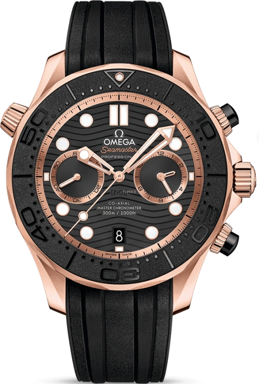 Omega,Seamaster Diver 300M 44mm,44mm,Sedna Gold,Black,Automatic,Chronograph,Date,Co-Axial Escapement,Column Wheel,60hours,In-house Caliber,210,210.62.44.51.01.001