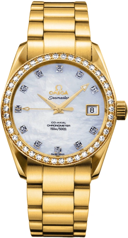Omega,Aqua Terra 36.20mm,36.20mm,Yellow Gold,Red Gold,White,Automatic,Date,Co-Axial Escapement,2009,2009.75.00
