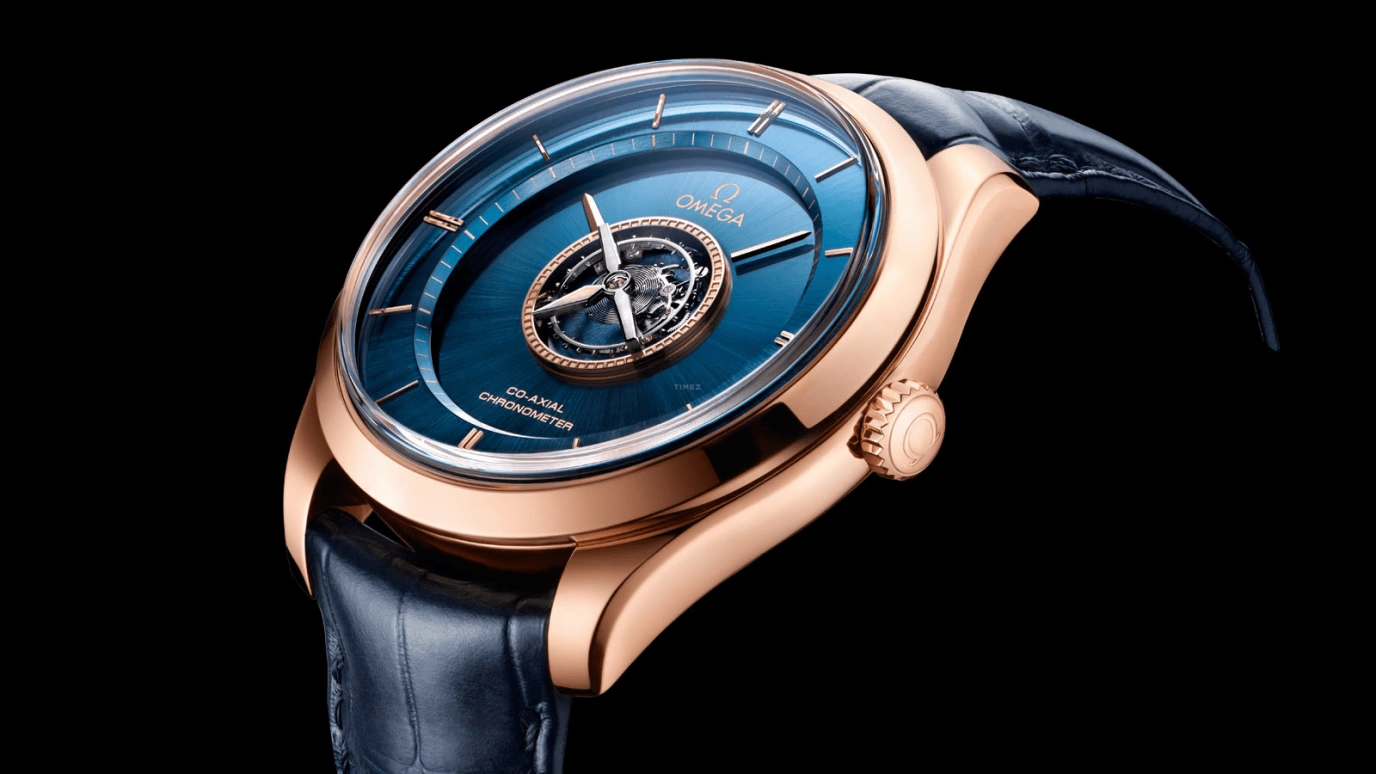 Omega,Trésor 44mm,44mm,Sedna Gold,Blue,Automatic,Tourbillon Escapement,45hours,528,528.53.44.21.03.001