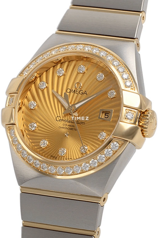 Omega,Constellation 31mm,31mm,Yellow Gold,Stainless Steel,Champagne,Automatic,Day,50hours,123,123.25.31.20.58.001