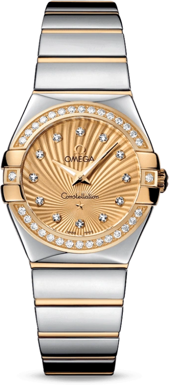 Omega,Constellation 27mm,27mm,Yellow Gold,Stainless Steel,Champagne,Quartz,30000hours,In-house Caliber,123,123.25.27.60.58.002