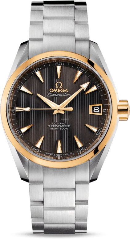 Omega,Aqua Terra 38.50mm,38.50mm,Yellow Gold,Stainless Steel,Grey,Automatic,Date,Co-Axial Escapement,231,231.20.39.21.06.004