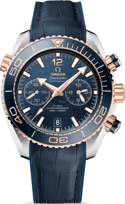Omega,Seamaster Planet Ocean 45.50mm,45.50mm,Sedna Gold,Stainless Steel,Blue,Automatic,Chronograph,Date,Co-Axial Escapement,Column Wheel,60hours,In-house Caliber,215,215.23.46.51.03.001
