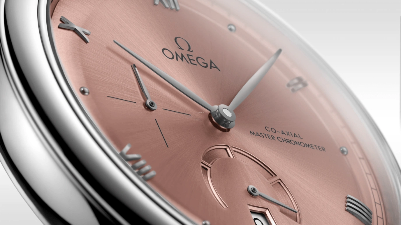 Omega,De Ville 41mm,41mm,Stainless Steel,Pink,Automatic,Day,Power Reserve Indicator,434,434.13.41.21.10.001