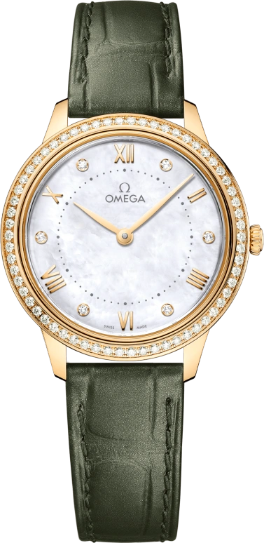 Omega,De Ville 30mm,30mm,Yellow Gold,White,Quartz,In-house Caliber,Sapphire,434,434.58.30.60.55.002