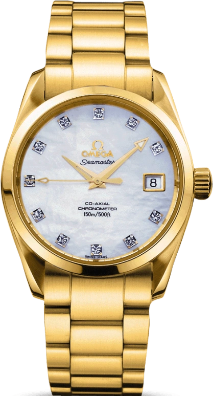 Omega,Aqua Terra 36.20mm,36.20mm,Yellow Gold,White,Automatic,Date,Co-Axial Escapement,2104,2104.75.00
