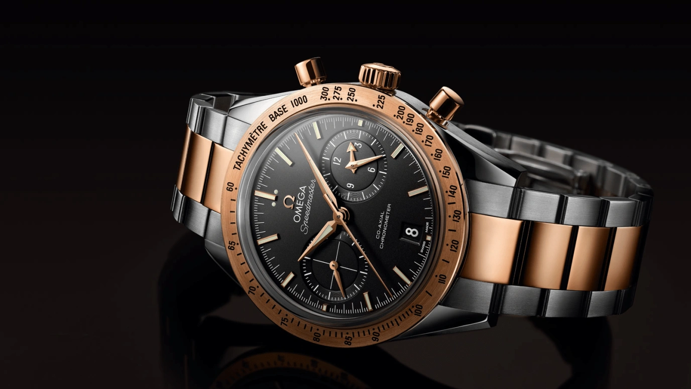 Omega,Speedmaster (Non-Moonwatch) 41.50mm,41.50mm,Red Gold,Stainless Steel,Black,Automatic,Chronograph,Date,Co-Axial Escapement,Column Wheel,60hours,In-house Caliber,331,331.20.42.51.01.002