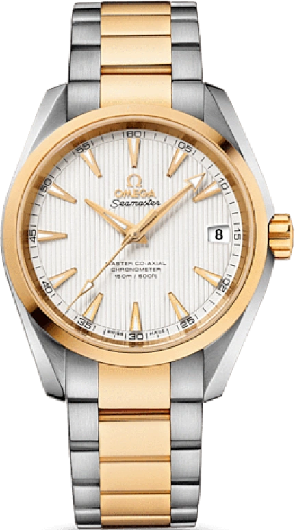 Omega,Aqua Terra 38.50mm,38.50mm,Yellow Gold,Stainless Steel,Silver,Automatic,Date,Co-Axial Escapement,231,231.20.39.21.02.002