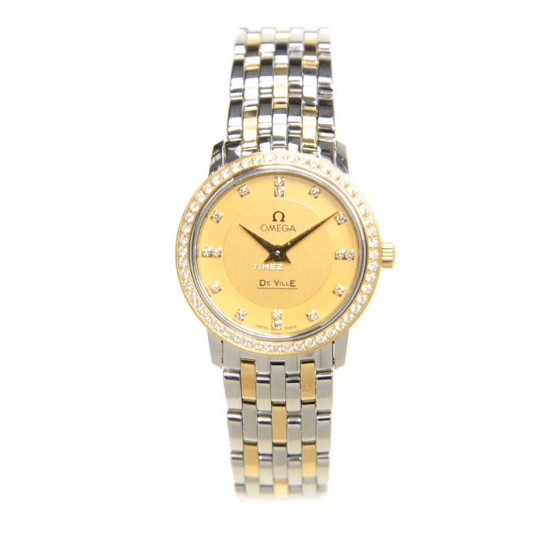 Omega,De Ville 27mm,27mm,Yellow Gold,Stainless Steel,Champagne,Quartz,30000hours,In-house Caliber,413,413.25.27.60.58.001