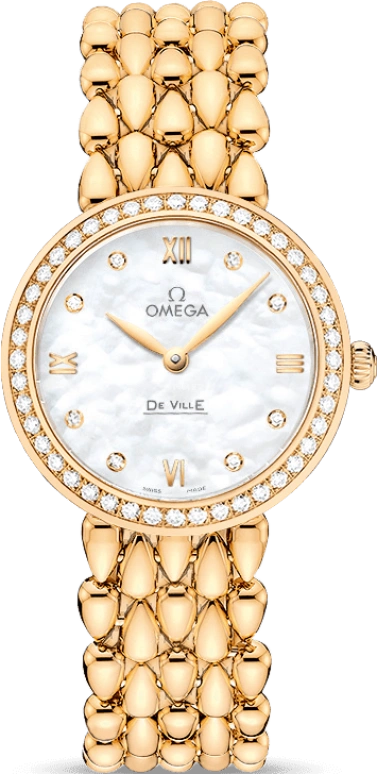 Omega,De Ville 27.40mm,27.40mm,Yellow Gold,White,Quartz,Day,Zodiac Indications,424,424.55.27.60.55.006