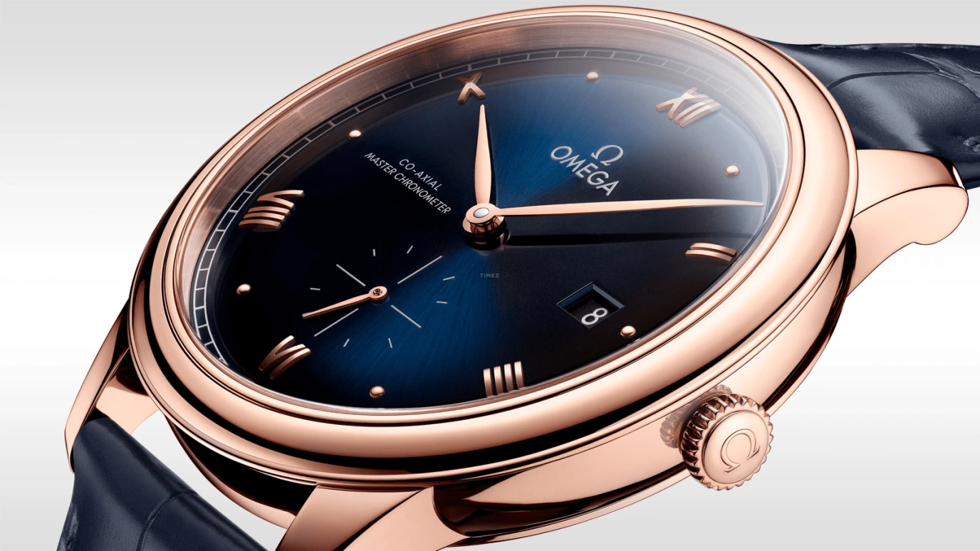 Omega,De Ville 41mm,41mm,Rose Gold,Blue,Automatic,55hours,In-house Caliber,434,434.53.41.20.03.001