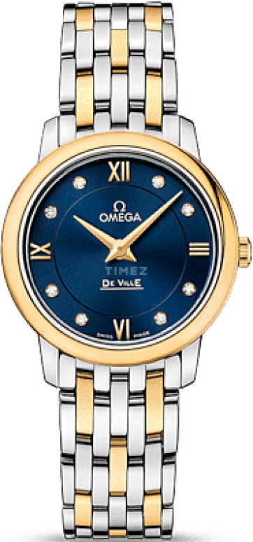 Omega,De Ville 27.40mm,27.40mm,Yellow Gold,Stainless Steel,Blue,Quartz,30000hours,In-house Caliber,424,424.20.27.60.53.002