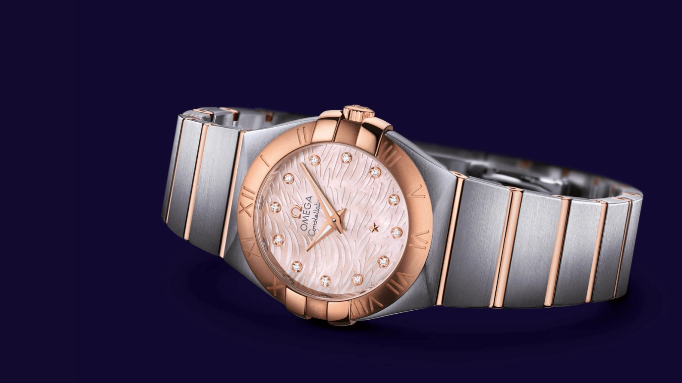Omega,Constellation 27mm,27mm,Red Gold,Stainless Steel,Pink,Quartz,30000hours,In-house Caliber,123,123.20.27.60.57.004