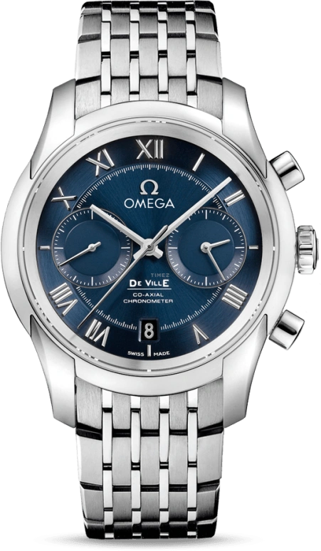 Omega,De Ville 42mm,42mm,Stainless Steel,Blue,Automatic,Chronograph,Date,Co-Axial Escapement,Column Wheel,60hours,In-house Caliber,431,431.10.42.51.03.001