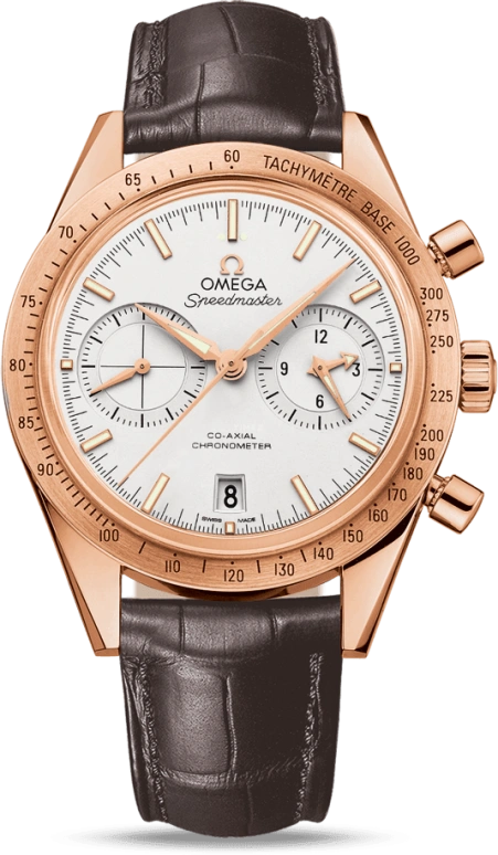 Omega,Speedmaster (Non-Moonwatch) 41.50mm,41.50mm,Red Gold,Silver,Automatic,Chronograph,Date,Co-Axial Escapement,Column Wheel,60hours,In-house Caliber,331,331.53.42.51.02.002