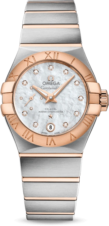 Omega,Constellation 27mm,27mm,Red Gold,Stainless Steel,White,Automatic,Date,Co-Axial Escapement,127,127.20.27.20.55.001