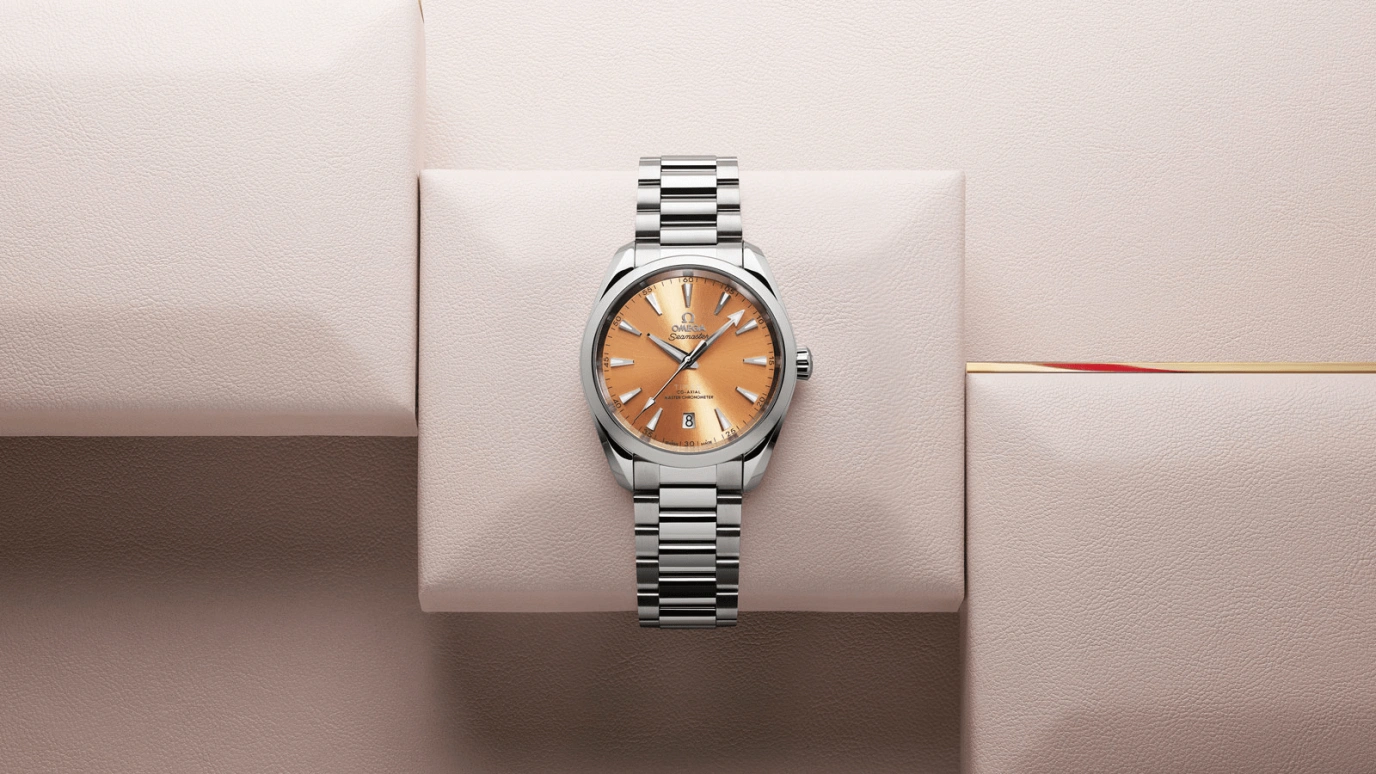 Omega,Aqua Terra 38mm,38mm,Stainless Steel,Orange,Automatic,Date,Co-Axial Escapement,220,220.10.38.20.12.001
