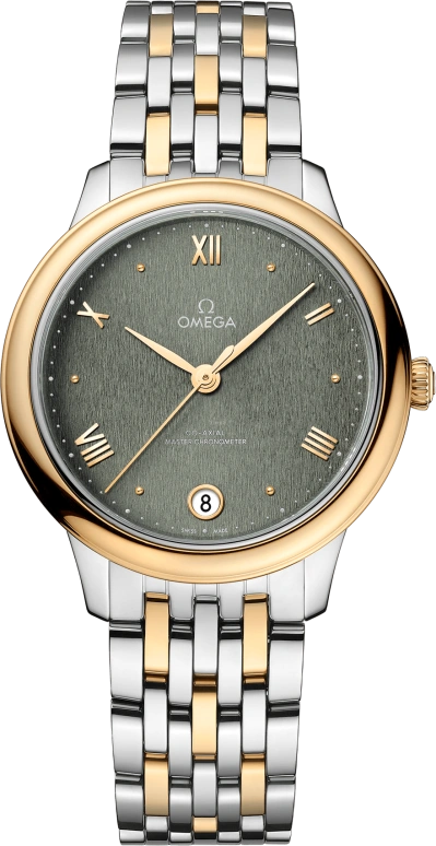Omega,De Ville 34mm,34mm,Stainless Steel,Yellow,Green,Automatic,55hours,In-house Caliber,434,434.20.34.20.10.001