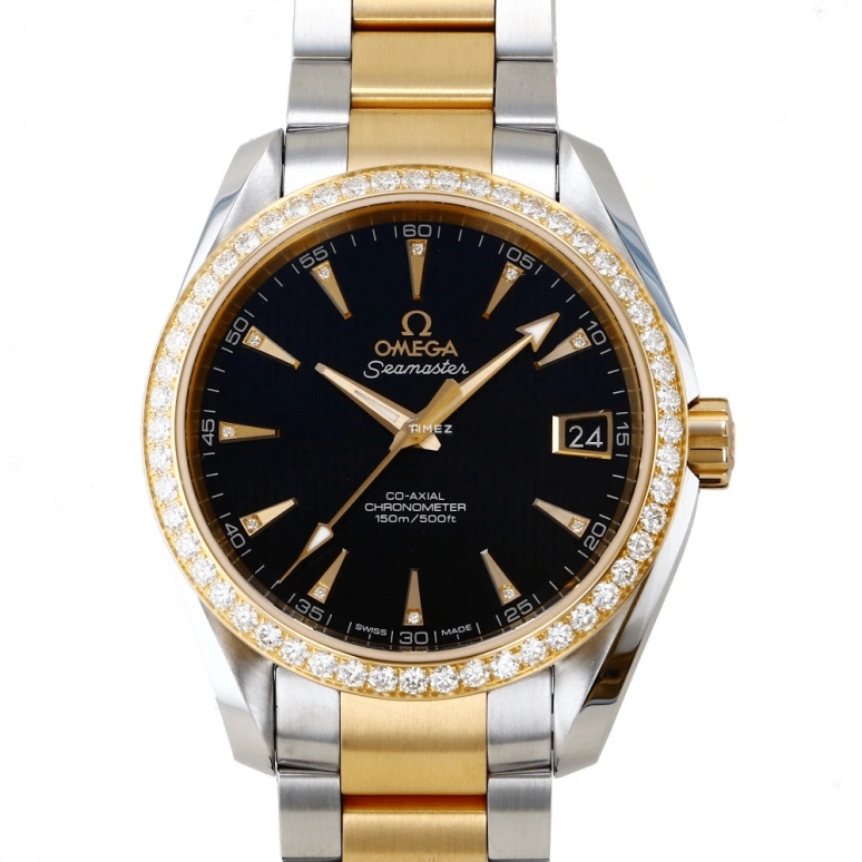 Omega,Aqua Terra 38.50mm,38.50mm,Red Gold,Stainless Steel,Black,Automatic,Day,60hours,231,231.25.39.21.51.001