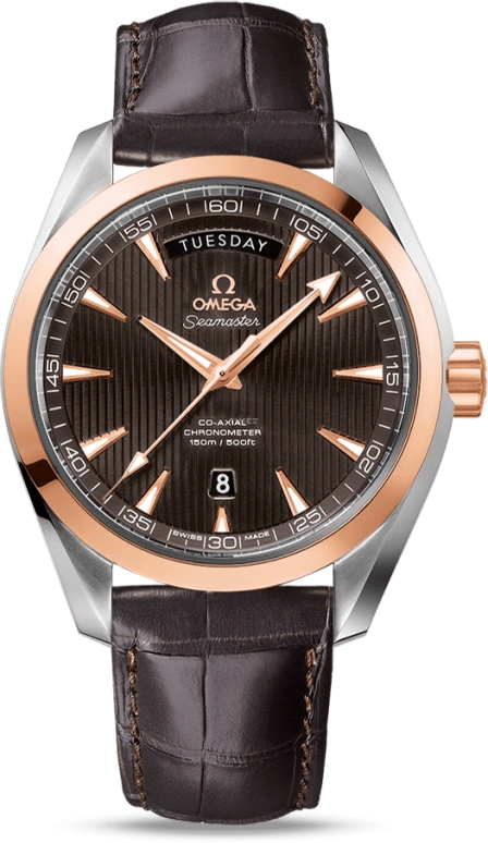 Omega,Aqua Terra 41.50mm,41.50mm,Red Gold,Stainless Steel,Grey,Automatic,Date,Day,Co-Axial Escapement,231,231.23.42.22.06.001