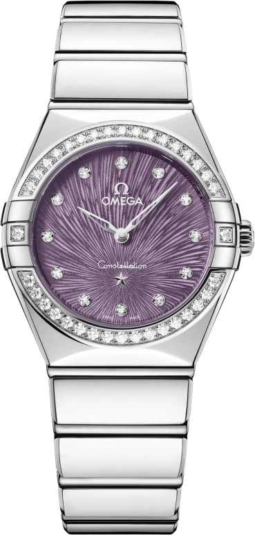 Omega,Constellation 28mm,28mm,Stainless Steel,Purple,Quartz,In-house Caliber,Sapphire,Crystal Glass,131,131.15.28.60.60.001