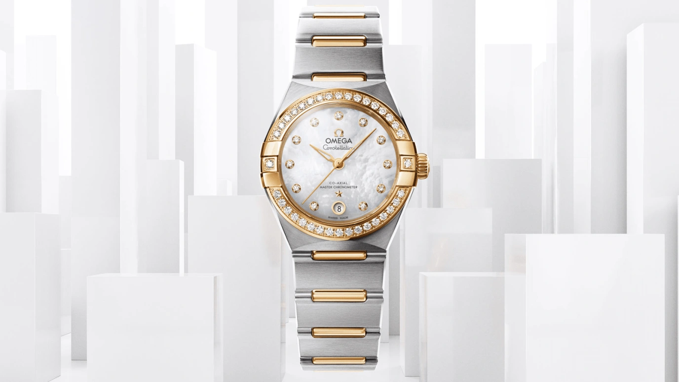 Omega,Constellation 29mm,29mm,Stainless Steel,Yellow Gold,White,Automatic,Date,Co-Axial Escapement,131,131.25.29.20.55.002
