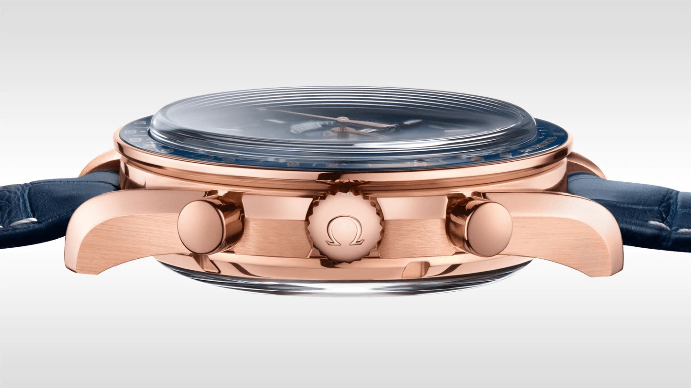 Omega,Speedmaster (Non-Moonwatch) 44.25mm,44.25mm,Sedna Gold,Blue,Automatic,Chronograph,Date,Co-Axial Escapement,Column Wheel,60hours,In-house Caliber,329,329.53.44.51.03.001