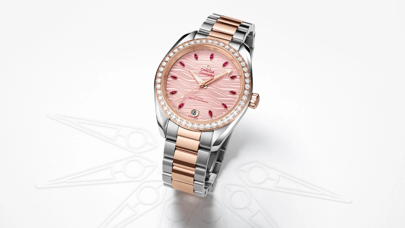 Omega,Aqua Terra 34mm,34mm,Sedna Gold,Stainless Steel,Pink,Automatic,Date,Co-Axial Escapement,220,220.25.34.20.60.001