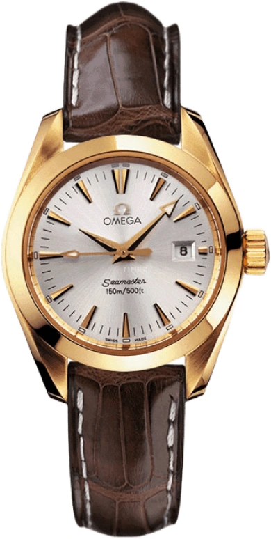 Omega,Aqua Terra 29.20mm,29.20mm,Yellow Gold,Silver,Quartz,Date,26280hours,2677,2677.30.37