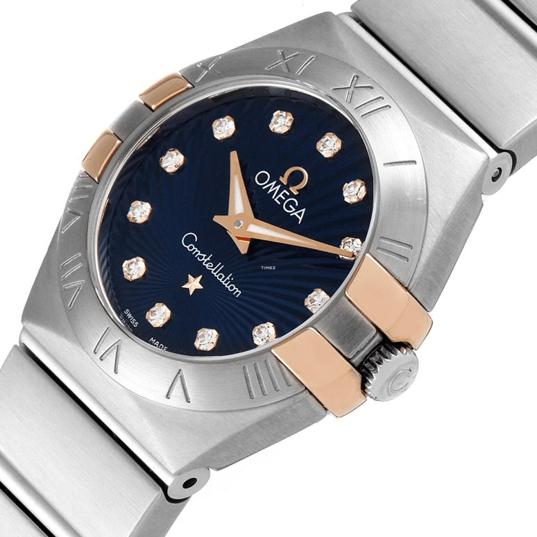 Omega,Constellation 24mm,24mm,Yellow Gold,Stainless Steel,Blue,Quartz,30000hours,In-house Caliber,123,123.20.24.60.53.002