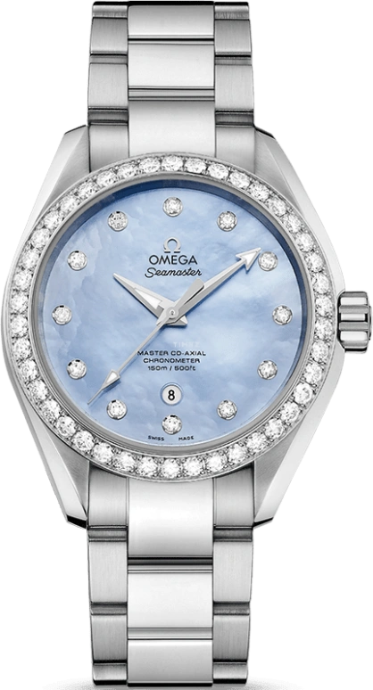 Omega,Aqua Terra 34mm,34mm,Stainless Steel,Blue,Automatic,Date,Zodiac Indications,Co-Axial Escapement,231,231.15.34.20.57.002