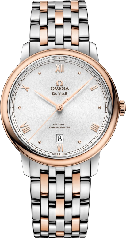 Omega,De Ville 39.50mm,39.50mm,Red Gold,Stainless Steel,Silver,Automatic,Date,Co-Axial Escapement,424,424.20.40.20.02.007