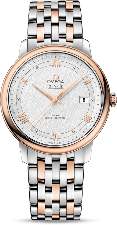 Omega,De Ville 39.50mm,39.50mm,Red Gold,Stainless Steel,Silver,Automatic,Date,Co-Axial Escapement,424,424.20.40.20.02.002